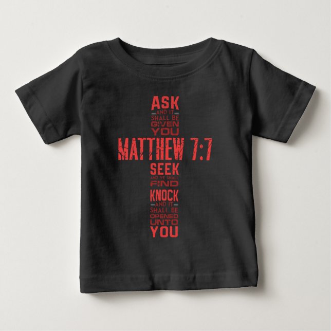 T-shirt Pour Bébé Matthieu 7:7 Bible Verse Cross (Devant)
