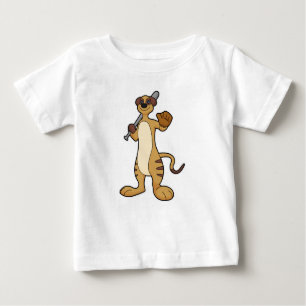 T-shirt Pour Bébé Meerkat comme joueur de baseball avec batte de bas