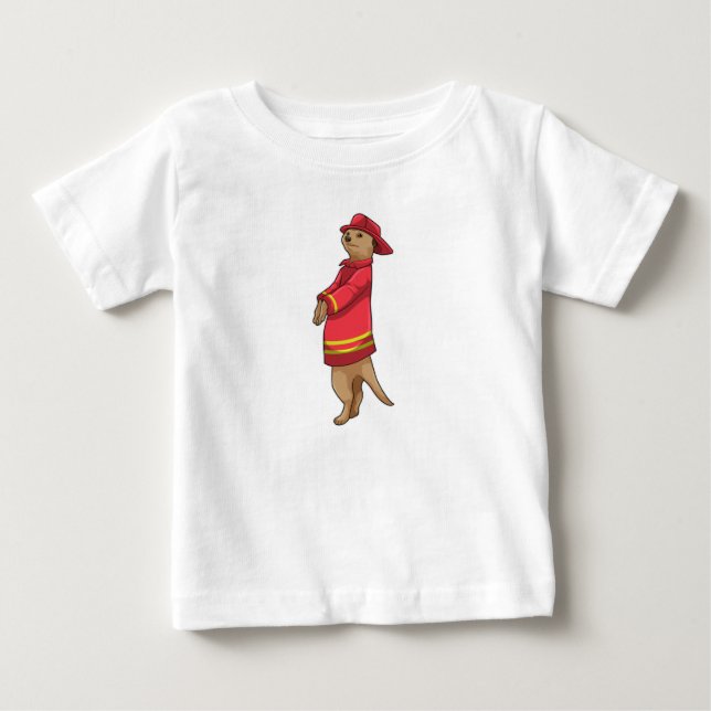 T-shirt Pour Bébé Meerkat en tant que pompier avec casque (Devant)