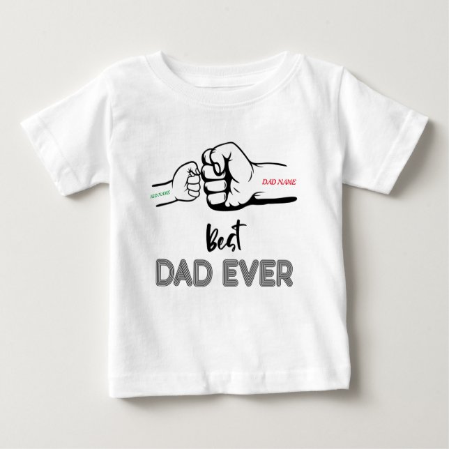 T-shirt Pour Bébé Meilleur Papa Jamais, Papa De 1, Nom Du Père Custo (Devant)