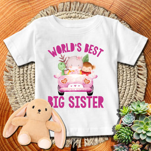 T-shirt Pour Bébé Meilleure Grande Sœur du Monde   Singe Rose + Hipp