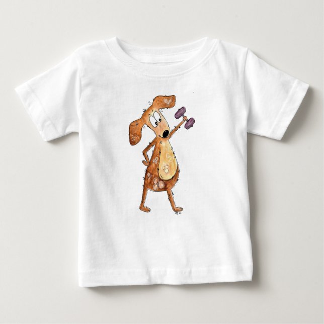 T-shirt Pour Bébé Mélange Whimsical Brown Chien Poids de levage (Devant)
