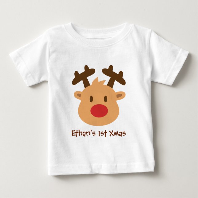 T-shirt Pour Bébé Mélangez les rennes à nez rouge 1er Noël (Devant)