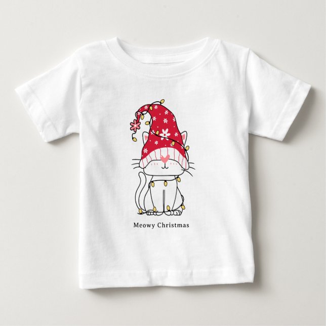 T-shirt Pour Bébé Meowny Noël drôle mignon chat de Noël (Devant)