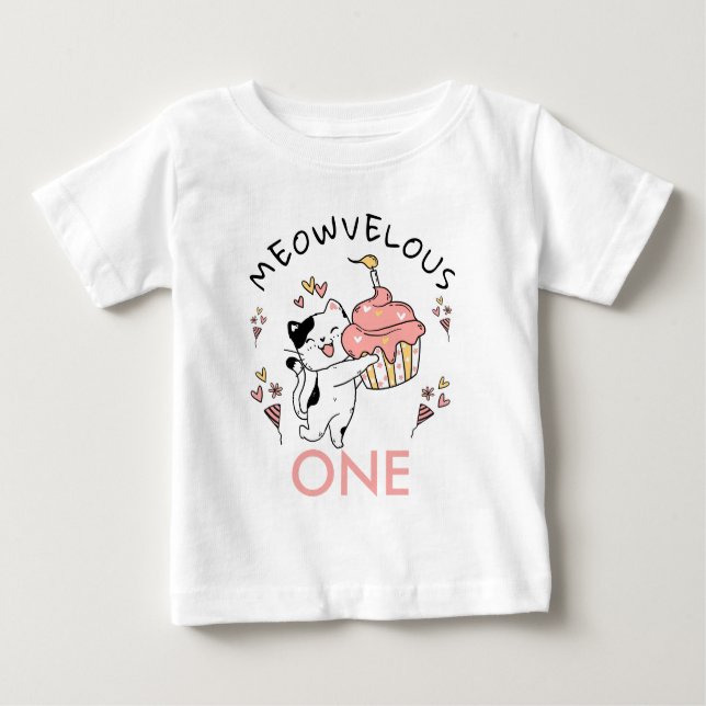 T-shirt Pour Bébé Meowvelous One Chat thème 1er anniversaire (Devant)