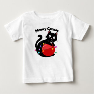 T-shirt Pour Bébé Meowy Catmas - Chat avec ornement de Noël