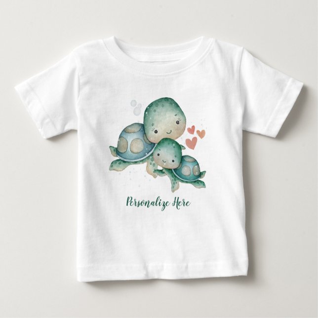 T-shirt Pour Bébé Mère Bébé Tortues de mer Ocean Life Personnalisé (Devant)
