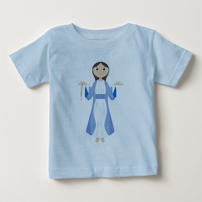 T-shirt Pour Bébé Mère Marie avec Rosaire (Devant)