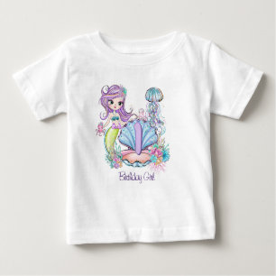 T-shirt Pour Bébé Mermaid Premier anniversaire   Whimsical Sea Life