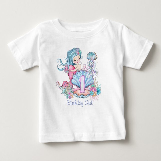 T-shirt Pour Bébé Mermaid Sea Life | Fête d'anniversaire avec âge pe (Devant)