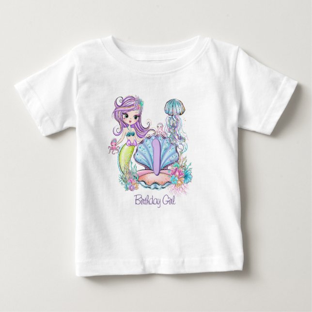 T-shirt Pour Bébé Mermaid Sea Life | Fête d'anniversaire avec âge pe (Devant)