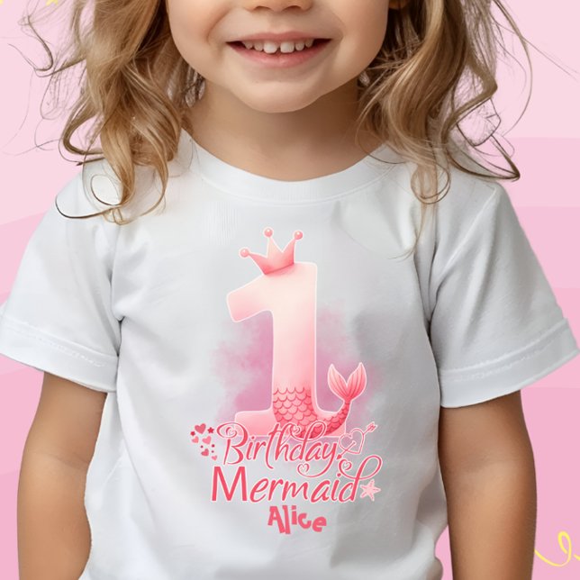 T-shirt Pour Bébé Mermaid Theme Girl 1er anniversaire Personnalisé (Créateur téléchargé)