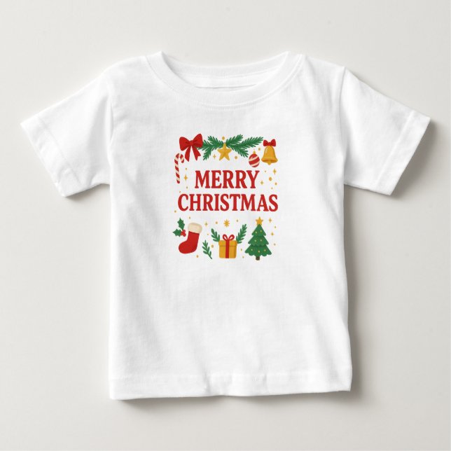 T-shirt Pour Bébé Merry Christmas T-Shir (Devant)