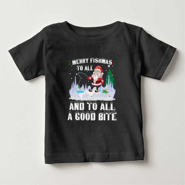 T-shirt Pour Bébé Merry Fishmas Funny Pêcheur de poisson Xmas (Devant)
