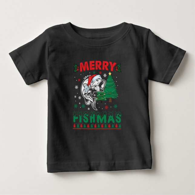 T-shirt Pour Bébé Merry Fishmas Pêche Papa Pêcheur Pêcheur Noël (Devant)