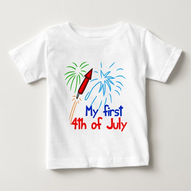 T-shirt Pour Bébé Mes premiers 4 juillet feux d'artifice mignons (Devant)