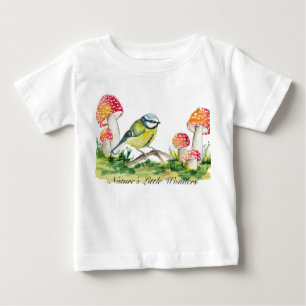 T-shirt Pour Bébé Mésange bleue et amanite tue-mouches aquarelle