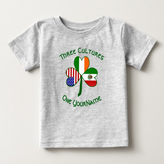 T-shirt Pour Bébé Mexicain Irlandais Drapeaux Shamrock Votre nom (Devant)