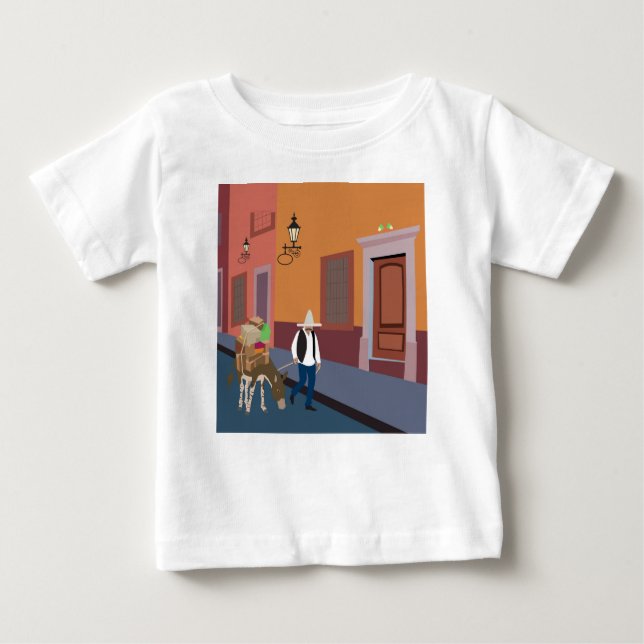 T-shirt Pour Bébé Mexique et âne dans la ville (Devant)