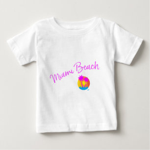 T-shirt Pour Bébé Miami-Beach-logo-soleil-palmiers-rose