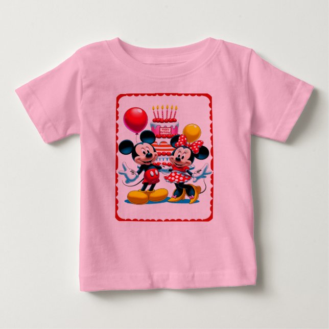 T-shirt Pour Bébé Mickey & Minnie Anniversaire Fête de Bash Tee (Devant)