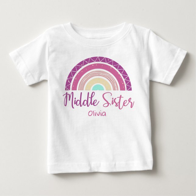 T-shirt Pour Bébé Middle Sister rainbow customizable name (Devant)