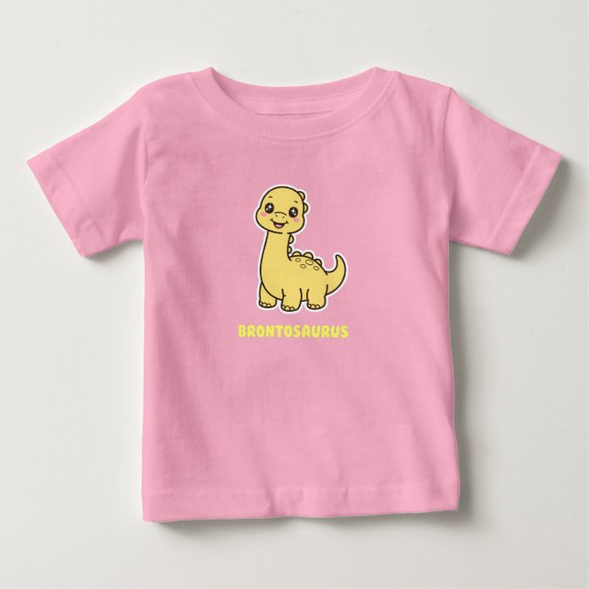 T-shirt Pour Bébé Mignon bébé Brontosaurus jaune dinosaure Chibi (Devant)