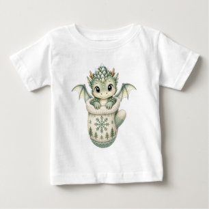 T-shirt Pour Bébé Mignon bébé dragon d'hiver en chausson aquarelle 