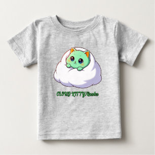T-shirt Pour Bébé Mignon Chaton Menthe Kawaii dans un Nuage