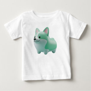 T-shirt Pour Bébé Mignon chiot Corgi vert menthe en 3D stylisé
