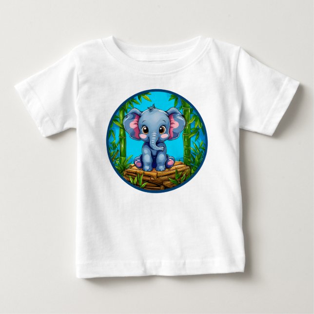 T-shirt Pour Bébé Mignon Éléphant Bébé de Style Cartoon (Devant)