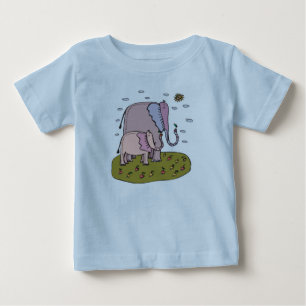 T-shirt Pour Bébé mignon éléphant maman et bébé pastel mangeant des