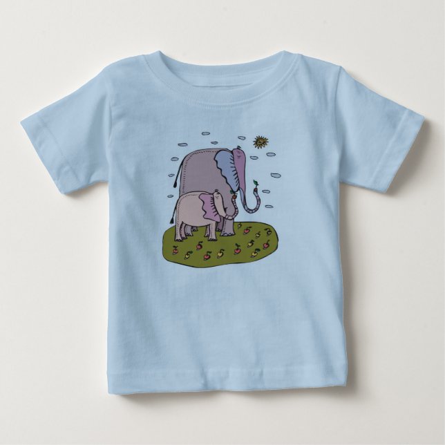 T-shirt Pour Bébé mignon éléphant maman et bébé pastel mangeant des  (Devant)