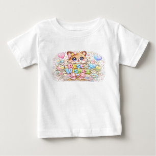 T-shirt Pour Bébé Mignon Kawaii Meilleurs Vœux Chat Pastel Rose Flor