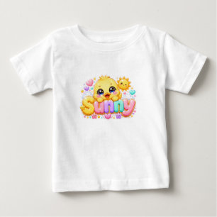 T-shirt Pour Bébé Mignon Kawaii Sunny Chick Nom Pastel Rose Pailleté