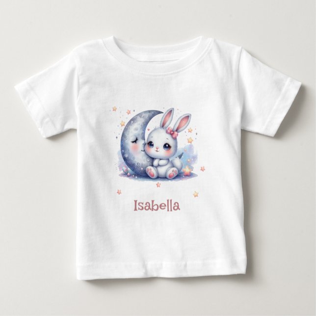 T-shirt Pour Bébé mignon lapin assis sur la lune (Devant)