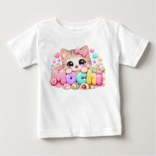 T-shirt Pour Bébé Mignon Mochi Chat Nom Pastel Rose Étincelant K
