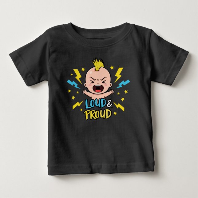 T-shirt Pour Bébé Mignon Mohawk Rocker Fier et Fort (Devant)