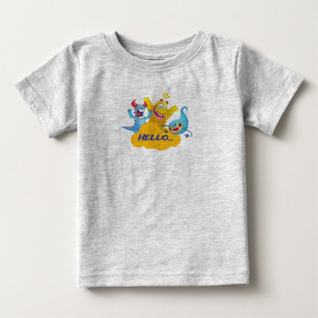 T-shirt Pour Bébé mignon monstre dit bonjour (Devant)