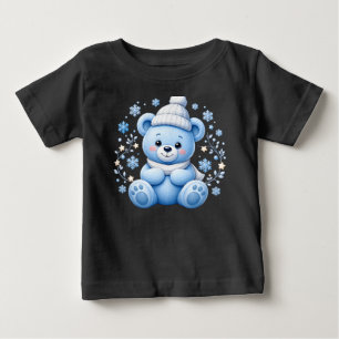 T-shirt Pour Bébé Mignon ours en peluche bleu d'hiver