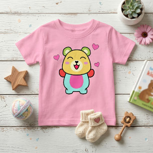 T-shirt Pour Bébé Mignon ours en peluche Kawaii souriant avec des cœ