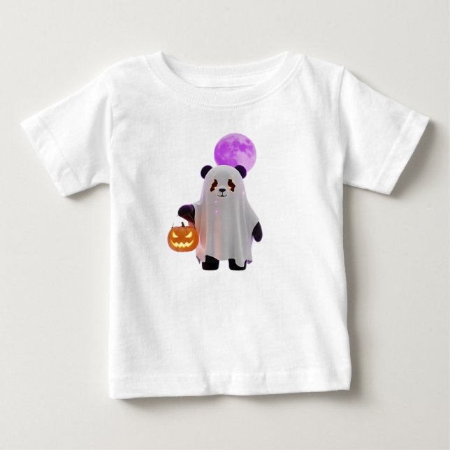 T-shirt Pour Bébé Mignon panda fantôme 3D avec citrouille (Devant)
