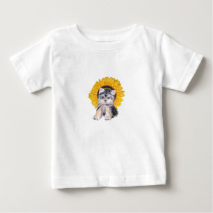 T-shirt Pour Bébé Mignon petit chien Yorkshire Terrier et art tourne