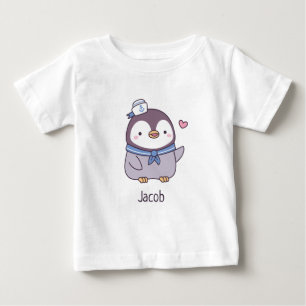 T-shirt Pour Bébé Mignon Petit Marin Pingouin Équipage Personnalisé 