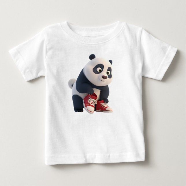 T-shirt Pour Bébé Mignon petit panda 3D en baskets rouges (Devant)