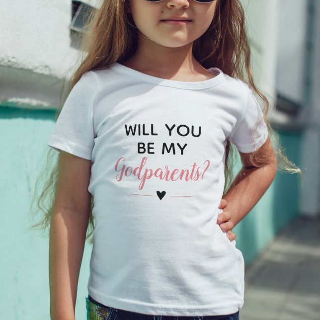 T-shirt Pour Bébé Mignon Rose Féminin Voulez-Vous Être Mes Parrains (Créateur téléchargé)