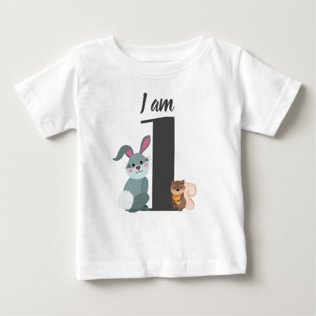 T-shirt Pour Bébé Mignonne 1er Anniversaire Lapin D'Écureuil (Devant)