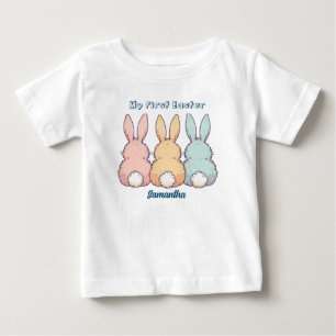 T-shirt Pour Bébé Mignonne 3 lapins de Pâques Première Pâques. Modif