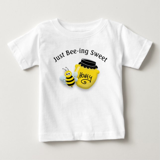 T-shirt Pour Bébé Mignonne abeille à miel et pot de miel étant douce (Devant)
