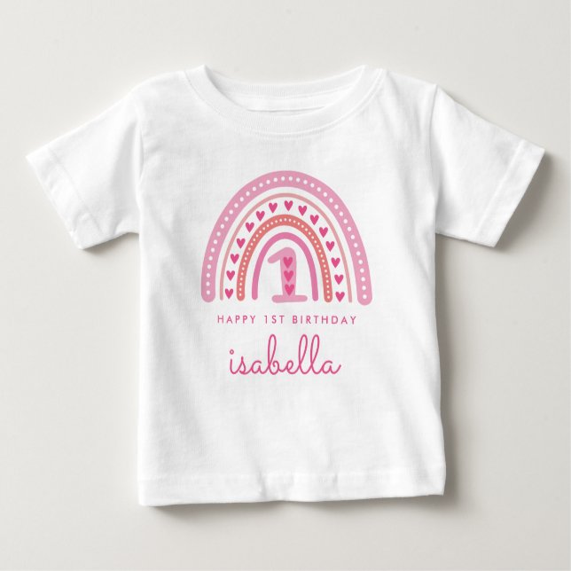 T-shirt Pour Bébé Mignonne arc-en-ciel 1er anniversaire fille maillo (Devant)